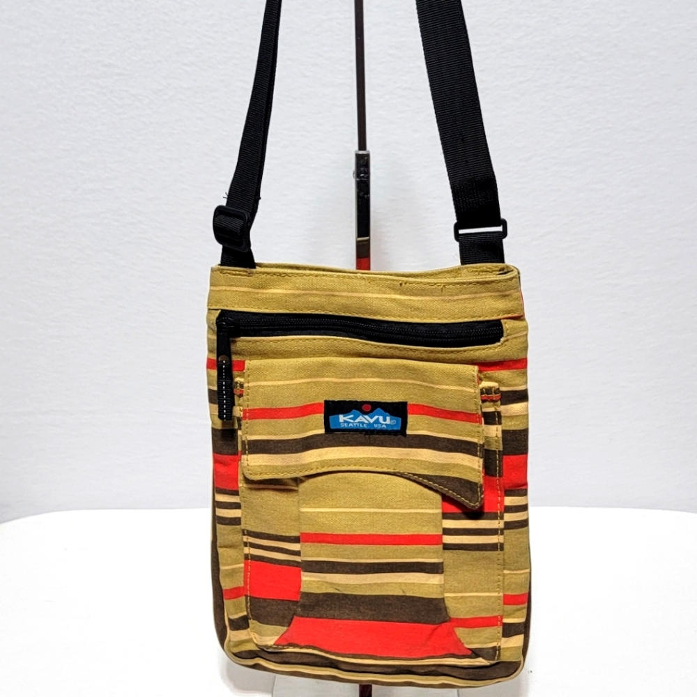 KAVU Striped Crossbody Bag - Tan and Red  P153‎